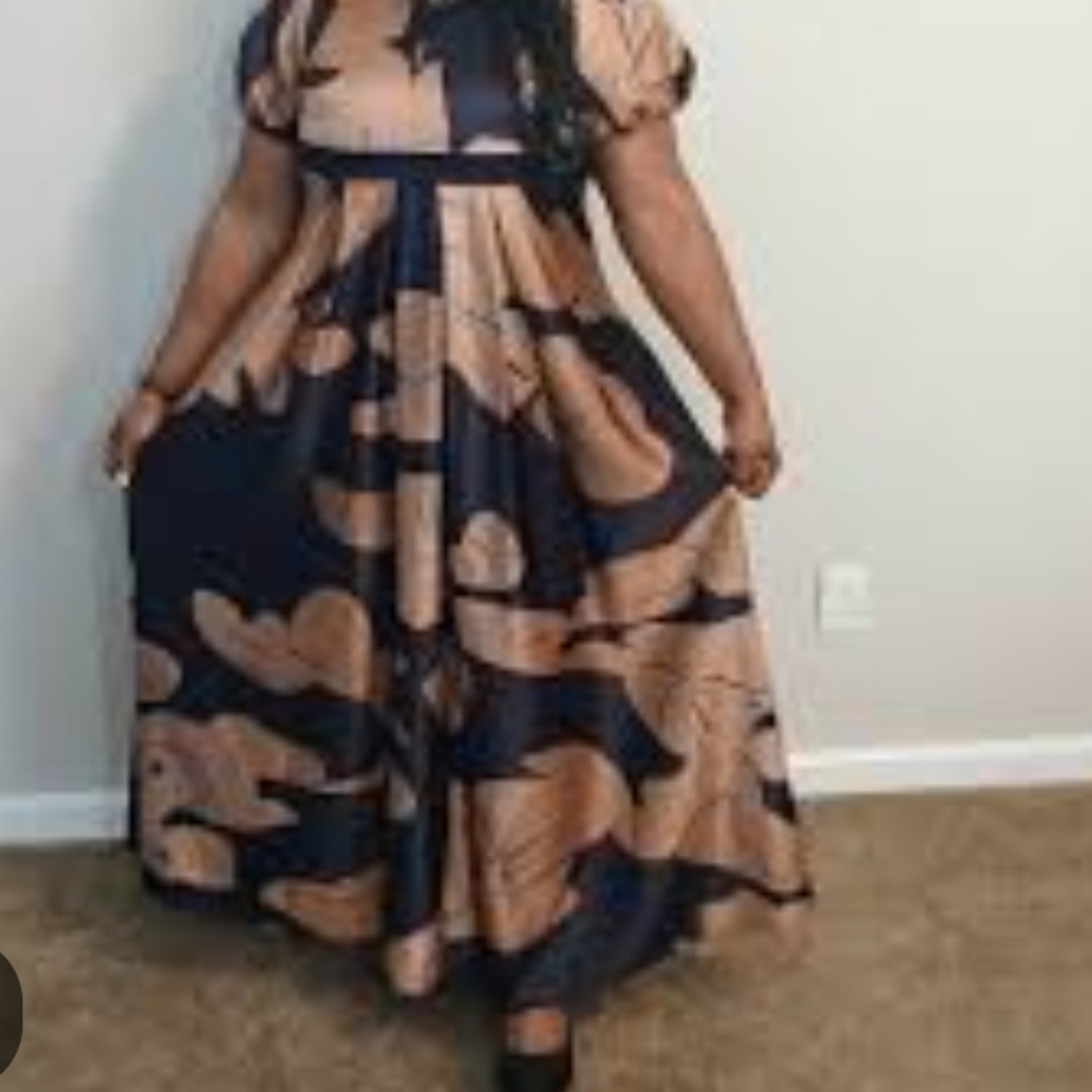 Xpluswear Elegant Black and Tan Patterned Dress